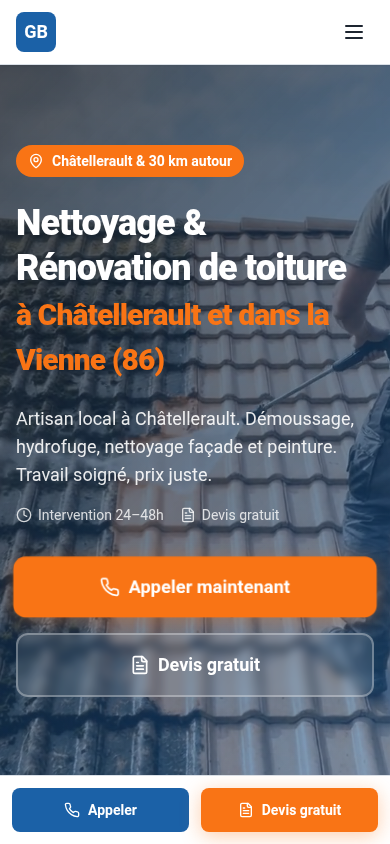 Aperçu mobile du site GB Rénovation réalisé par Altaris LX